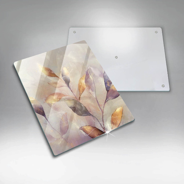 Glas Herdabdeckplatte Bemalte Boho-Blätter