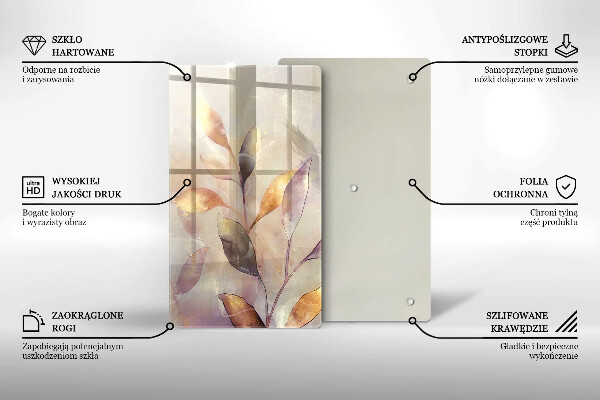 Glas Herdabdeckplatte Bemalte Boho-Blätter