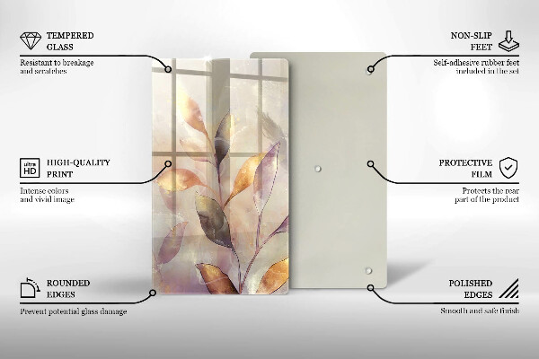 Glas Herdabdeckplatte Bemalte Boho-Blätter