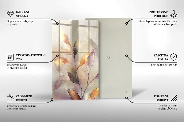 Glas Herdabdeckplatte Bemalte Boho-Blätter