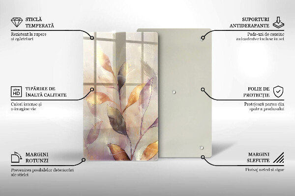 Glas Herdabdeckplatte Bemalte Boho-Blätter