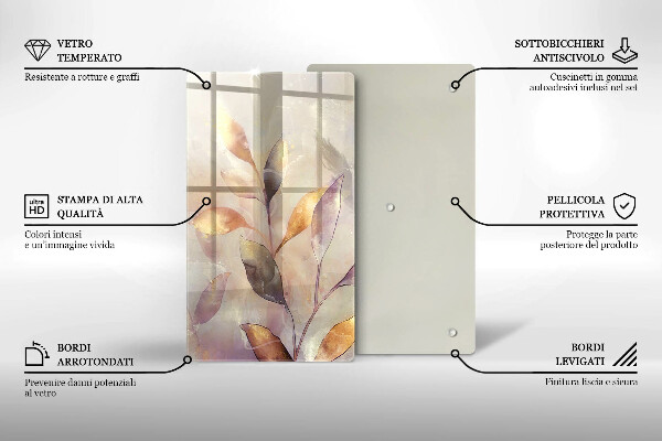 Glas Herdabdeckplatte Bemalte Boho-Blätter