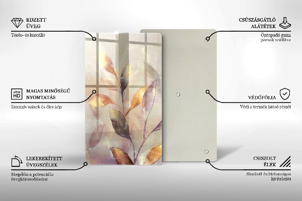 Glas Herdabdeckplatte Bemalte Boho-Blätter