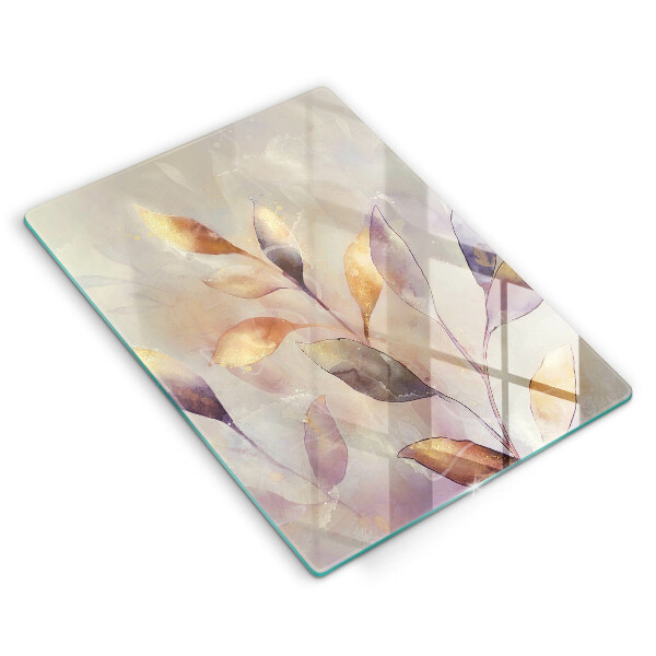 Glas Herdabdeckplatte Bemalte Boho-Blätter