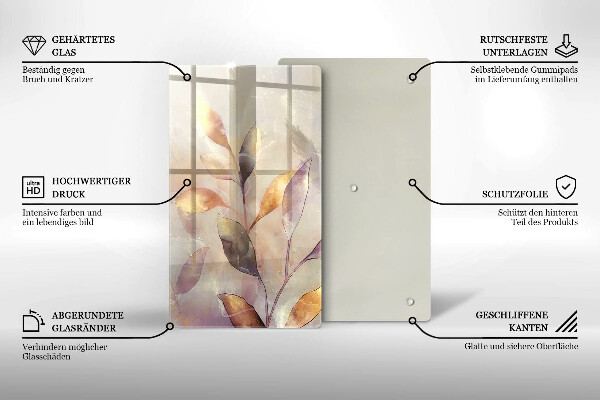 Glas Herdabdeckplatte Bemalte Boho-Blätter