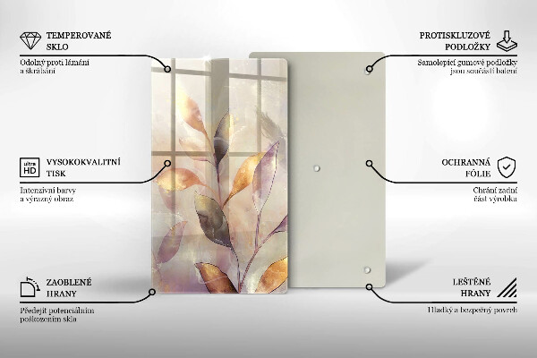 Glas Herdabdeckplatte Bemalte Boho-Blätter