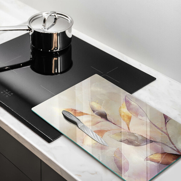 Glas Herdabdeckplatte Bemalte Boho-Blätter