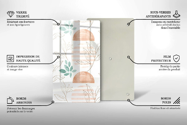 Glas Ceranfeldabdeckung Spritzschutz Boho-Blättermuster