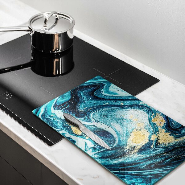 Glas Herdabdeckplatte Blaugoldene Abstraktion