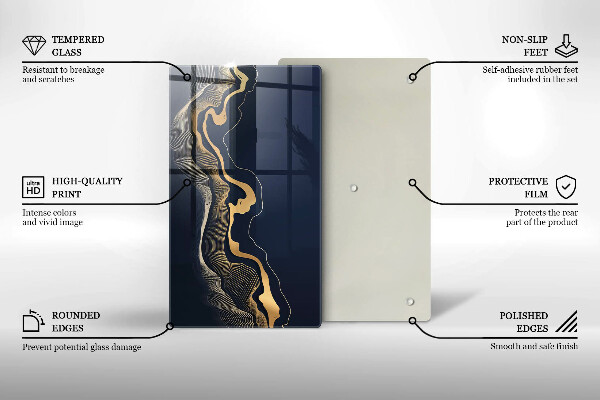 Glas Ceranfeldabdeckung Spritzschutz Abstrakte goldene Linien