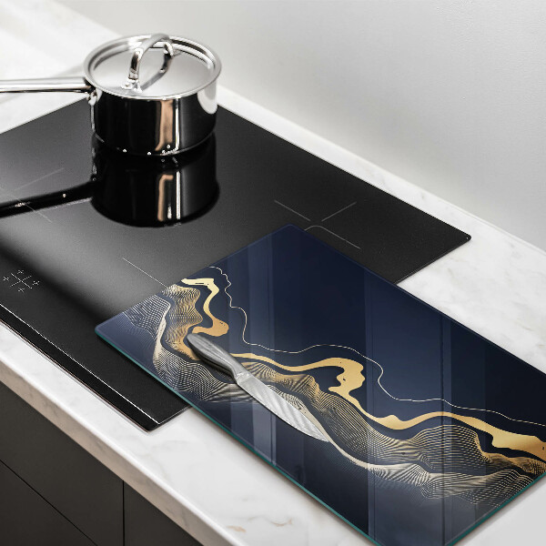 Glas Ceranfeldabdeckung Spritzschutz Abstrakte goldene Linien