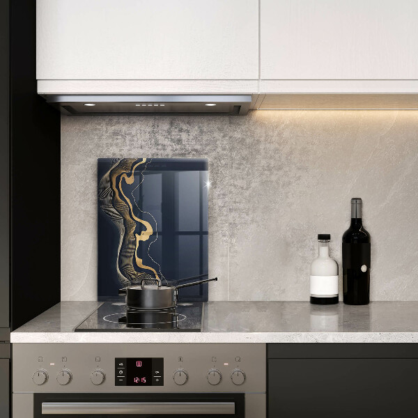 Glas Ceranfeldabdeckung Spritzschutz Abstrakte goldene Linien