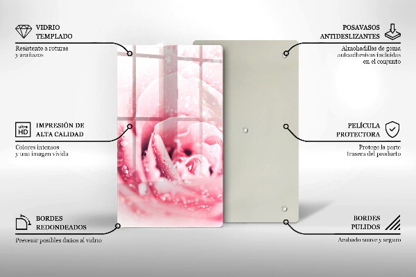 Glas Ceranfeldabdeckung Spritzschutz Tautropfen und Rosenblüte