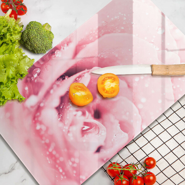 Glas Ceranfeldabdeckung Spritzschutz Tautropfen und Rosenblüte