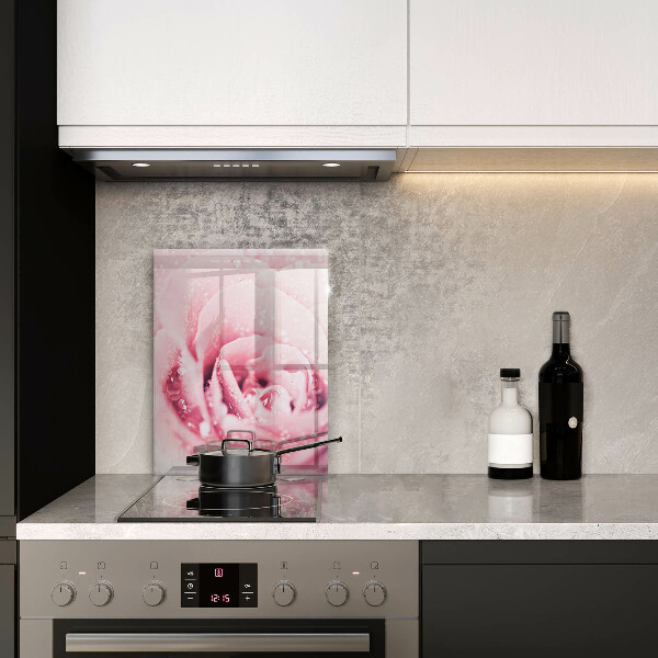 Glas Ceranfeldabdeckung Spritzschutz Tautropfen und Rosenblüte