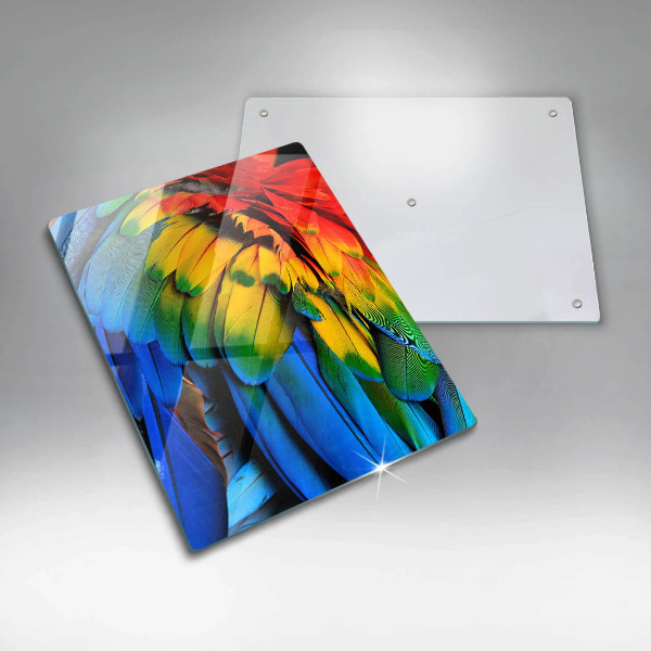 Glas Herdabdeckplatte Bunte Papageienfedern