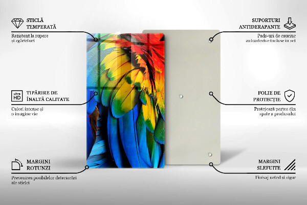 Glas Herdabdeckplatte Bunte Papageienfedern