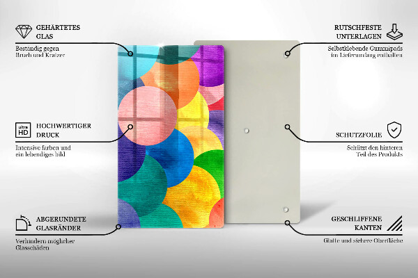 Glas Herdabdeckplatte Bunte Kreise