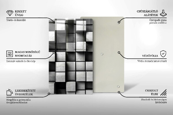 Glas Ceranfeldabdeckung Spritzschutz Abstrakte 3D-Quadrate