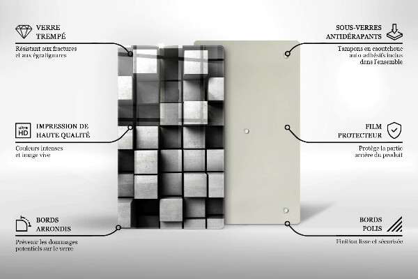 Glas Ceranfeldabdeckung Spritzschutz Abstrakte 3D-Quadrate