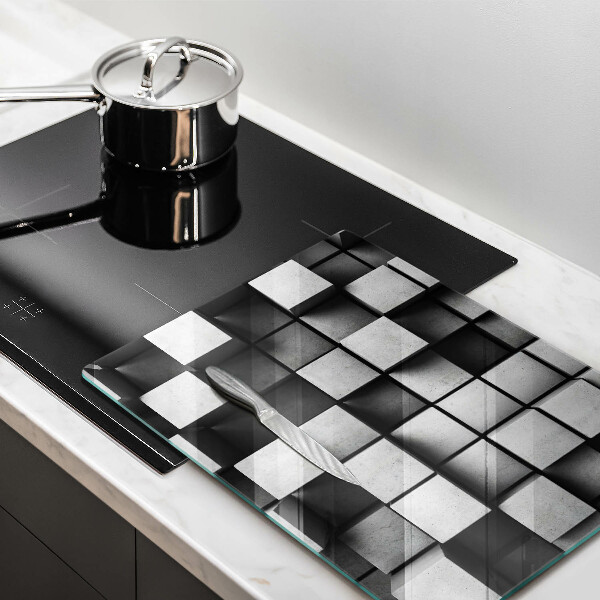 Glas Ceranfeldabdeckung Spritzschutz Abstrakte 3D-Quadrate