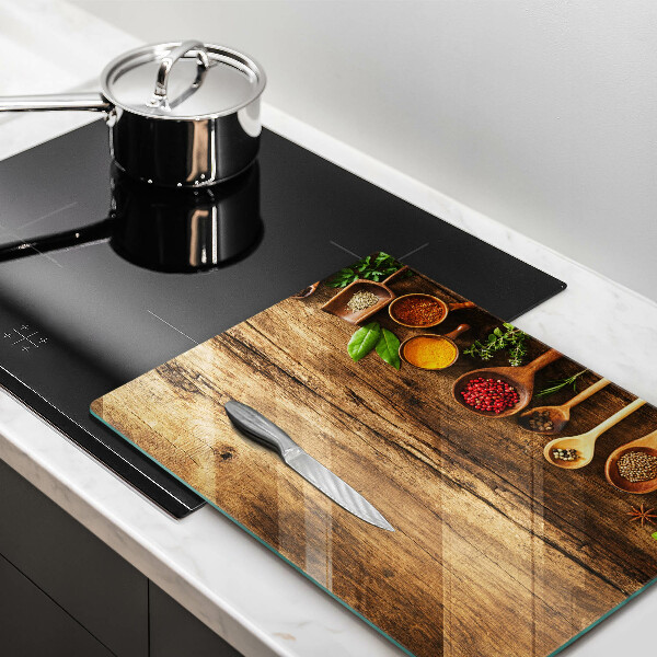 Glas Ceranfeldabdeckung Spritzschutz Holzlöffel mit Gewürzen