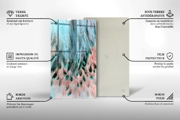 Glas Ceranfeldabdeckung Spritzschutz Boho-Vogelfedern