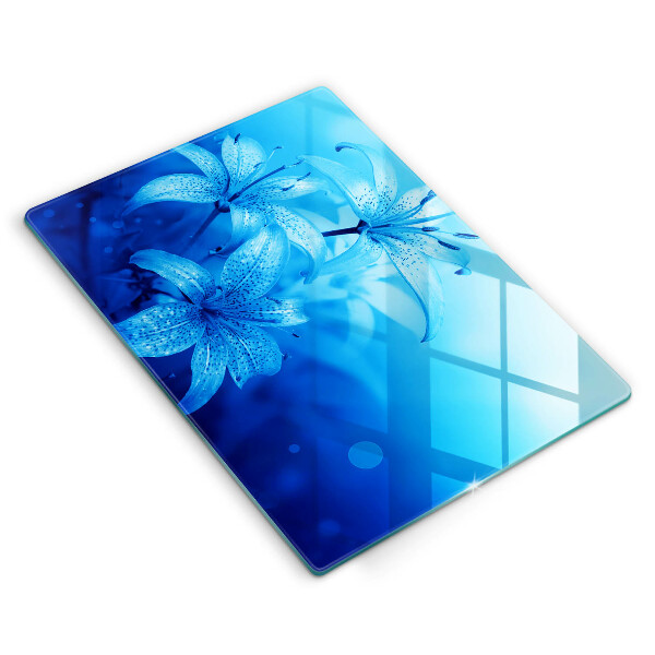 Glas Herdabdeckplatte Blaue Blumen