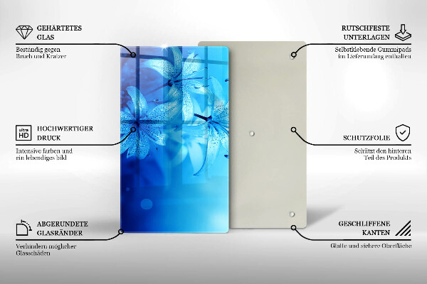 Glas Herdabdeckplatte Blaue Blumen