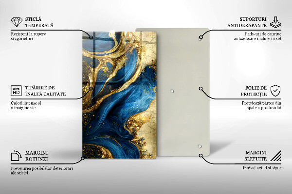 Glas Herdabdeckplatte Blauer und goldener Marmor