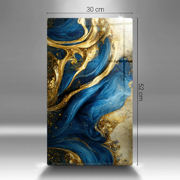 Glas Herdabdeckplatte Blauer und goldener Marmor