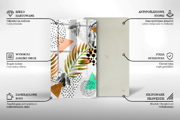 Glas Herdabdeckplatte Boho-Blättermuster