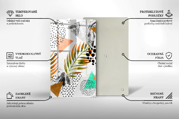 Glas Herdabdeckplatte Boho-Blättermuster