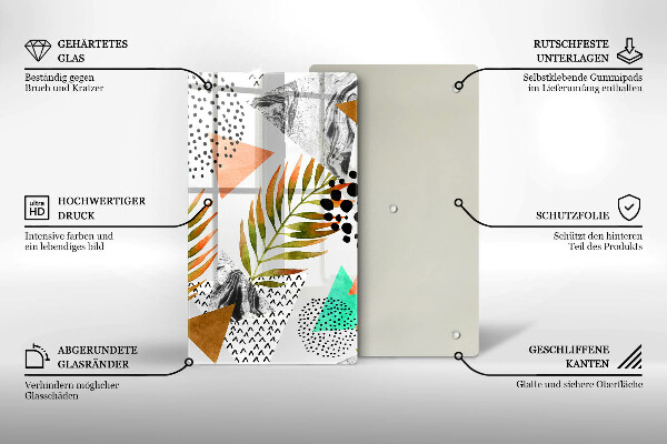 Glas Herdabdeckplatte Boho-Blättermuster