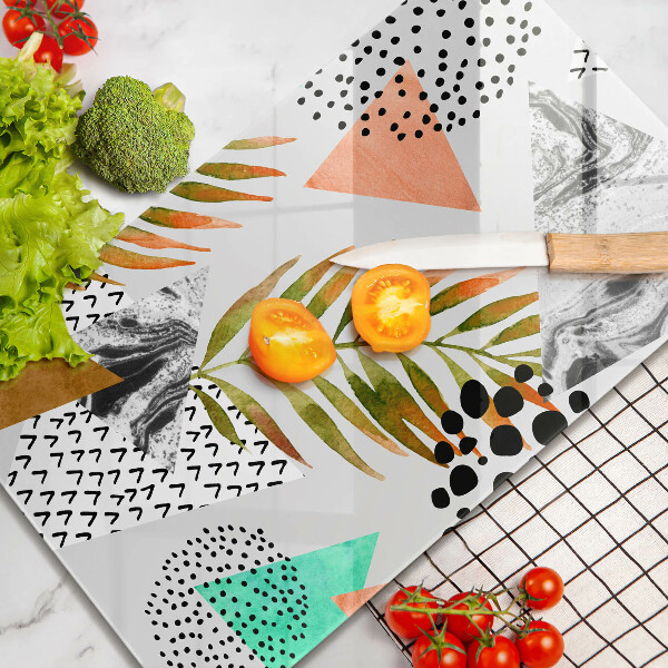 Glas Herdabdeckplatte Boho-Blättermuster
