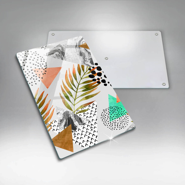 Glas Herdabdeckplatte Boho-Blättermuster