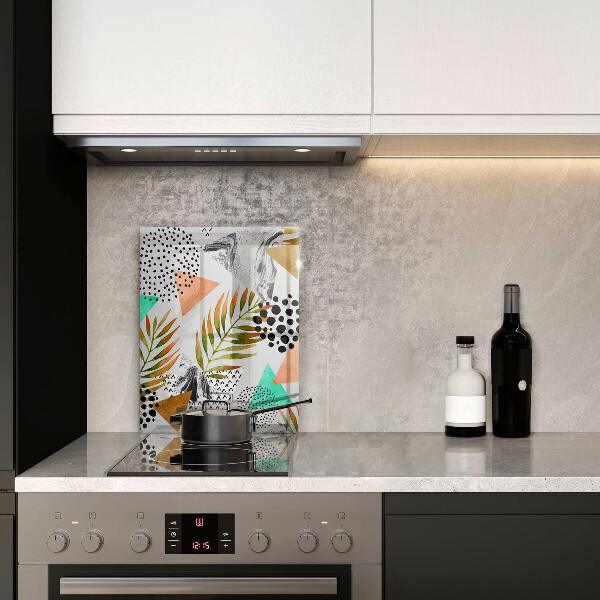 Glas Herdabdeckplatte Boho-Blättermuster