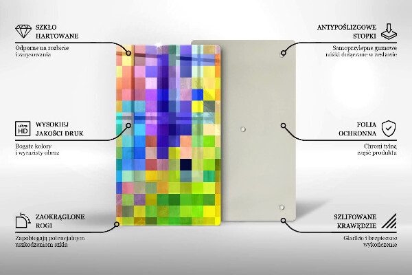 Glas Ceranfeldabdeckung Spritzschutz Bunte Pixelquadrate