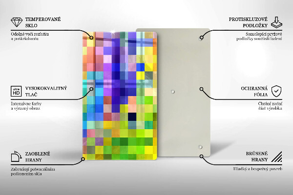 Glas Ceranfeldabdeckung Spritzschutz Bunte Pixelquadrate