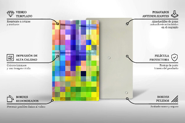 Glas Ceranfeldabdeckung Spritzschutz Bunte Pixelquadrate