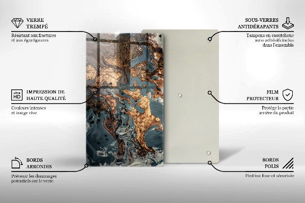 Glas Herdabdeckplatte Dekostein mit Gold