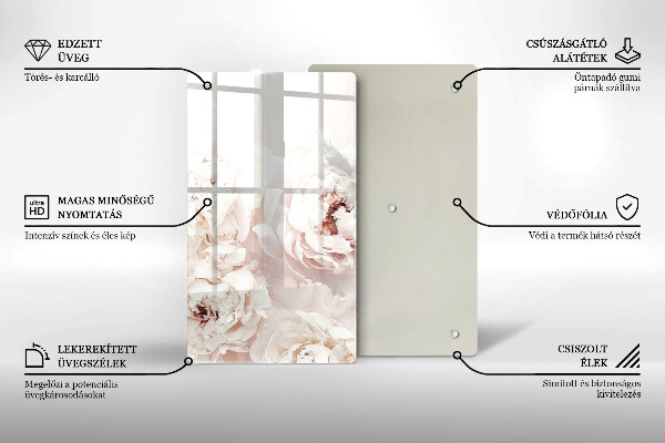 Glas Herdabdeckplatte Pastellfarbene Pfingstrosen