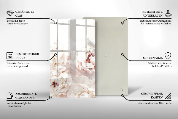 Glas Herdabdeckplatte Pastellfarbene Pfingstrosen
