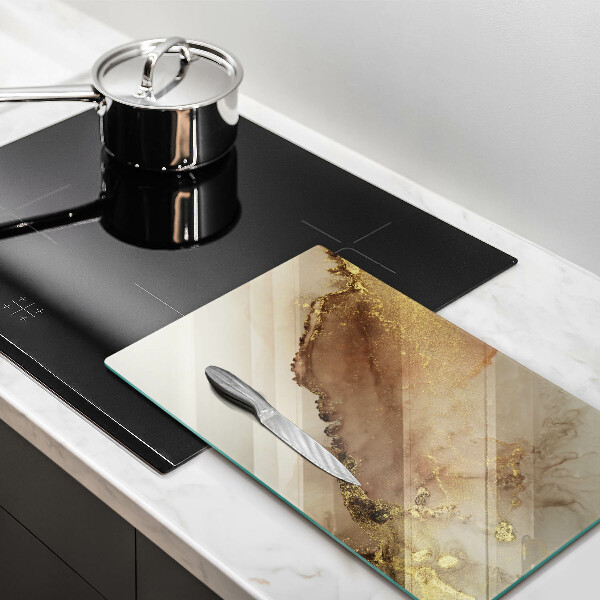 Glas Herdabdeckplatte Goldabstraktion