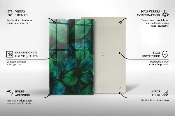 Glas Herdabdeckplatte Dschungelblätter