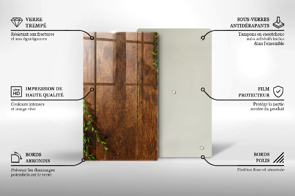 Glas Ceranfeldabdeckung Spritzschutz Holzbretter und Blätter