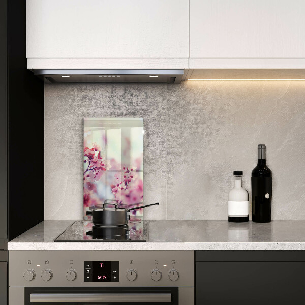 Glas Ceranfeldabdeckung Spritzschutz Frühlingsrosa Blumen