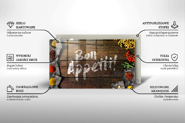 Glas Herdabdeckplatte Bon Appetit Inschriftentafeln