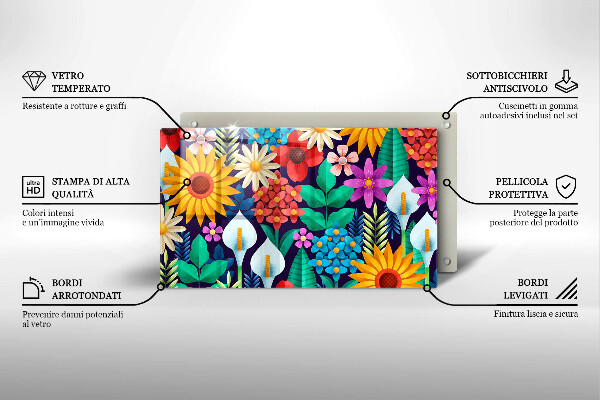 Glas Herdabdeckplatte Blumenwieseillustration