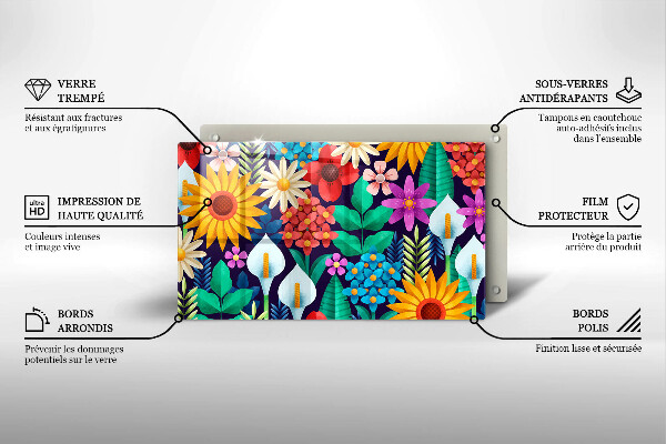 Glas Herdabdeckplatte Blumenwieseillustration